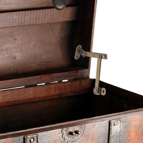 Wooden chest with Two Pack Folding Lid Support Hinges Left Side Lift Up Stay Brass Rotatable Hinges installed inside, bronze tone