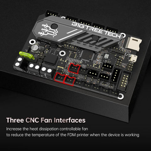 Top view of Dope SKR Mini E3 V3 Control Board With TMC2209 UART Stepper Driver, showing three CNC fan interfaces on black surface