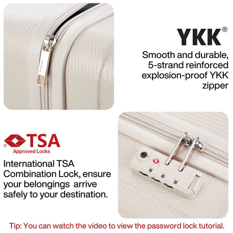 Underseat Carry On Luggage With Wheels 16 Inch Hard Shell Weekender Suitcase Travel Approved Lightweight Ivory White YKK zipper TSA lock