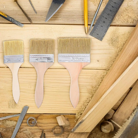Three Piece Paint Brush Set For Deck, Fence, Wall Stain, Durable Wood Handle Workhorse Brushes With Comfortable Grip