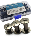 75 Piece Assorted M5 Chicago Screw Set Featuring Slotted Phillips Heads In Slick Matte Black Nickel Plated Steel, used for DIY projects.