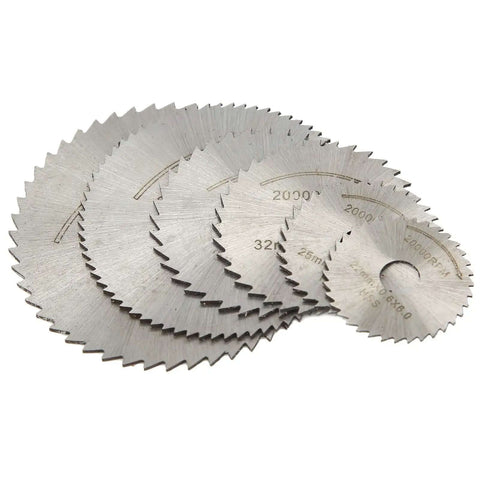 88 Piece Electric Sander Accessory Kit With Circular Saw Blades arranged in a stack for cutting wood, plastic, and metal.