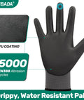 Front view of W1 PU Coated Work Gloves For Men And Women With Grippy Touchscreen Compatibility, water-resistant palm, gray large size