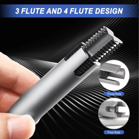 Close-up of Tap Extractor Set 3 4 Flute Steel Broken Head Taps Remover for Damaged Taps and Bolts, Easy Out, showing flutes.