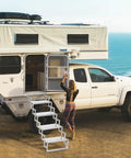 Aluminum RV Step Ladder With 4 Steps, 18-Inch Wide Outdoor Camper Stairs, Anti-Slip Surface, Portable Travel Trailer Stair Access, Durable Silver Finish, Lightweight And Built Tough For Real Outdoor Use, Corrosion-Resistant Build For Easy Storage on RV