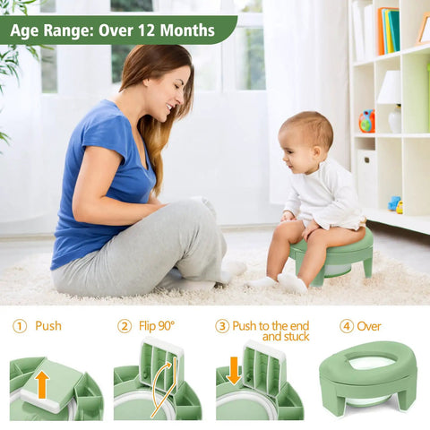 Effortless Foldable Toddler Potty Training Seat With Plush Comfort Pad And Nifty Carry Bag Super Grab And Go Portable Bathroom Chair For Indoor Outdoor Family Use Green