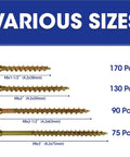 Two Pack Size 8 Wood Screws Set With Phillips Drive Bugle Head Yellow Zinc Carbon Steel For DIY Woodworking Projects, Quick Strong Joints, Great For Furniture Repair, Decks, And Hobby Builds. Various sizes #8 wood screws with lengths 1-1/2 to 3 in