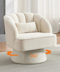 Velvet Swivel Barrel Chair With Plush Padding And Striped Backrest, Modern Round Comfy Lounge Seat For Living Room, Beige
