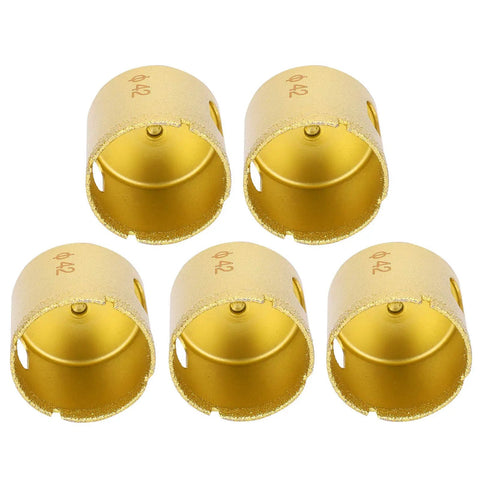 Check Out This Hella Cool 5 Piece 42mm Gemstone Hole Saw Kit With Golden Drill Cutters For Marble Glass And Ceramics To Make Precise Cuts Like A Pro. five 42mm gold hole saw bits