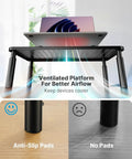 Ergonomic Monitor Stand Riser With Airflow Vents Three Height Options Of 3.94, 4.72 And 5.51 Inches, showcasing ventilated platform and anti-slip pads.