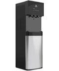 Side view of Bottom Loading Water Cooler Dispenser With Three Temperature Settings Hot Cold And Room Water No Fuss Stainless Steel Cabinet UL Energy Star Approved Great For Home And Office Use