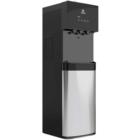 Side view of Bottom Loading Water Cooler Dispenser With Three Temperature Settings Hot Cold And Room Water No Fuss Stainless Steel Cabinet UL Energy Star Approved Great For Home And Office Use