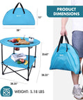 Folding Camping Table Lightweight Double Layer Round Table With 4 Cup Holders And Carry Bag Portable Beach Table for camping travel fishing and outdoor activities blue