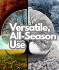 Illustration of a tree depicted in four seasons, labeled 'Versatile, All-Season Use', symbolizing seasonal adaptability.