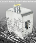 Heavy Duty 2.5L Aluminum Coolant Radiator Overflow Expansion Tank with water splash effect.