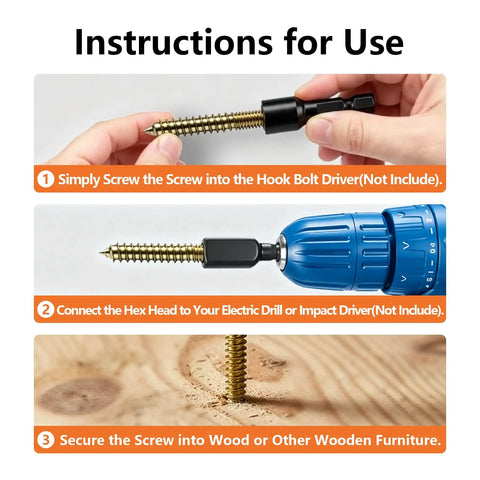 Instructions for using Beefy Heavy Duty Hanger Bolts Set for Wood and Furniture Self Tapping Double Headed Bolts, 12 Pack M5x40mm.