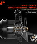 Cross-section of precision-engineered engine coolant thermostat and housing assembly with heat and corrosion resistance features.