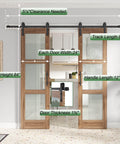Double 24x84 Inch Glass Barn Doors With 48 Inch Opening, 8 Ft Hardware Kit and Handle Included, 3 Panel Frosted Glass, LVL Wood Panel