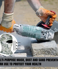Worker using a power tool with inset of Balaclava Ski Mask For Riding And Outdoor Sports With UV Sun Protection Wind Sand Block