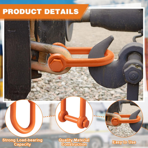 2 Pack 1 Inch Screw Pin Long Reach Shackles WLL 9.5 Tons Painted Pin Clevis D-Ring Lifting Attachments in use