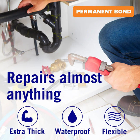 Repairing pipe under sink with Clear Waterproof Tape For Leaks Heavy Duty Marine Grade Seal Tape 15 Ft By 4 In.