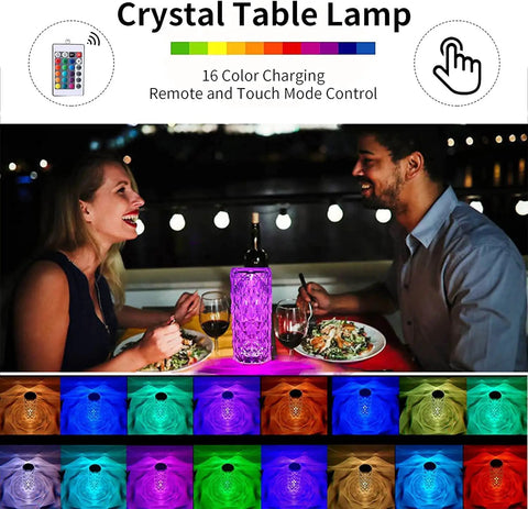 Couple dining with Touch Color Changing Table Lamp 16 Color LEDs Nightstand Lamp With Remote USB Rechargeable Bedside Light.