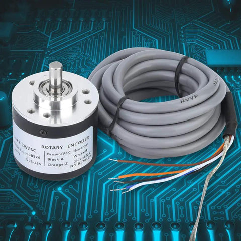38mm Rotary Encoder Plug And Play 2500 P/R Incremental Shaft Encoder And Position Sensor For Automation, Motion Control, And CNC Equipment, General Purpose Feedback Device with gray cable