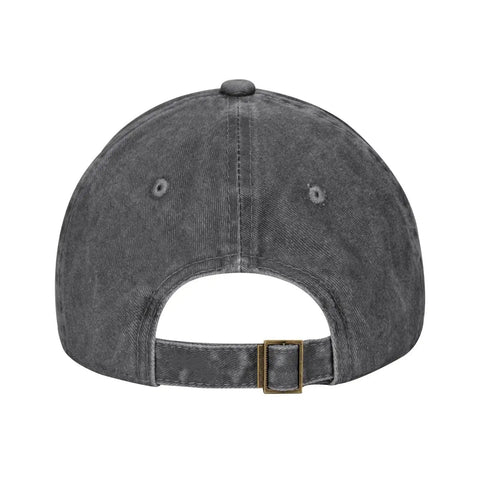 Back view of the Black And White Piano Grid Print Denim Baseball Cap With Adjustable Metal Buckle Unisex Cotton Snapback Hat.