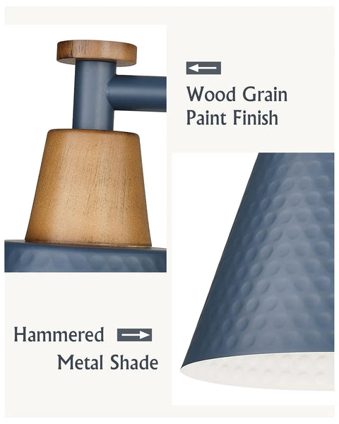 Detail of One Light Wall Sconce With Hammered Metal Shade Modern Vanity Bath Lighting For Mirror Bedroom Blue Finish E26 Base