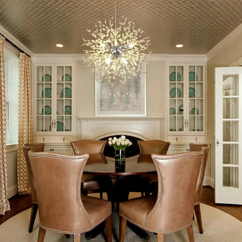 Lit Modern Firework Dandelion Sputnik Chandelier With 8 Lights Crystal Chrome Pendant Lighting For Dining Room