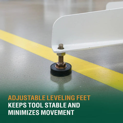 Adjustable Bench Grinder Stand Pedestal With Pre Drilled Mounting Platform Height Flexible Rolling Shop Cart Roll It Anywhere Built Tough Foundation Dial In Your Position Zero Fuss Workshop Rig with adjustable leveling feet on concrete floor.
