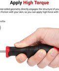 Hand holding High-Torque Black Oxide Blade Screwdriver Set, 16-Piece with three-sided handle for maximum power.