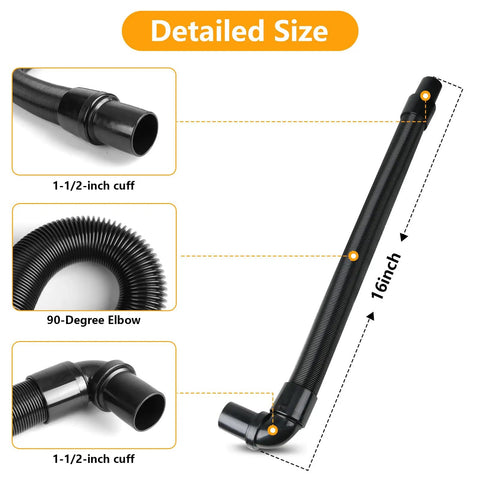 Detailed view of static dissipating backpack vacuum hose with 1-1/2 inch cuffs replacement for Super Coach and Mode 6 with 16-inch length.