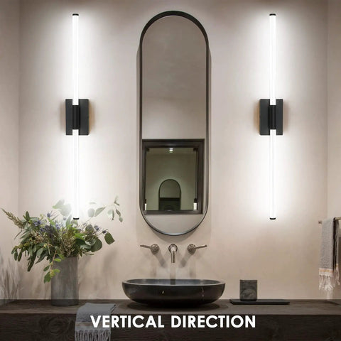Modern LED Vanity Light For Bathrooms, 40 Inch Over Mirror Fixture With 360 Degree Full Lighting, Matte Black, Vertical Mounting