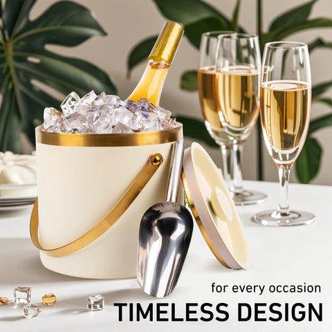 3L Double Wall Insulated Stainless Steel Ice Bucket With Scoop For Cocktails And Bar Parties on a table