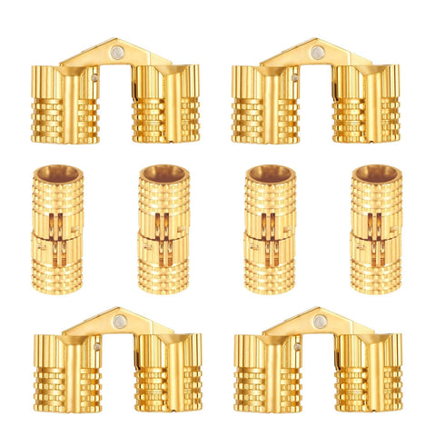 Hidden Brass Cabinet Hinges 8 Mm, 8 Pack With 32 Screws, Concealed 180 Degree Opening for DIY Jewelry Boxes, shown in image