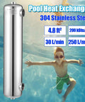 Heavy-Duty Stainless Steel Pool And Spa Heat Exchanger For Outdoors And Solar Heating, 200 kBtu, Same-Side Port, 1 In And 1 In NPT Fittings