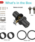 Contents of Keypad Door Lock With 50 User Codes And Auto Lock, Waterproof Matte Black, including screws and keys.
