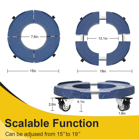 Round Trash Can Dolly With Wheels, Heavy Duty 440 Lb Capacity, Adjustable 15 To 19 Inch Diameter, Blue