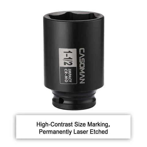 Beefy 1/2 Inch Drive Deep Impact Socket 6 Point Axle Nut Socket 1-1/2 Inch SAE CR-MO Steel With Black Phosphate Finish Heavy Duty Impact Tool For Easy Removal Of Axle Shaft Nuts