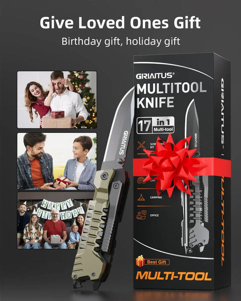 17 In 1 Pocket Knife With Screwdriver Fire Starter Bottle Opener Saw And Whistle Nylon Sheath EDC Gear gift-wrapped