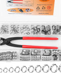 Hose clamp kit: 120 pcs stainless steel single-ear clamps 6–33.1 mm with ear clamp plier in a plastic case