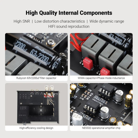 High quality internal components of A80 Bluetooth Stereo Amplifier DAC With PFFB And 2 Channel Hi Res Class D Beefy Power Amp