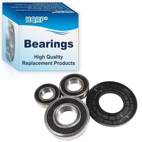 Heavy Duty Bearing And Seal Kit For Whirlpool Front Load Washer Tub Repair Swaps Out Noisy Drums With Three Tough Bearings And One Snug Seal For Super Smooth Spins, featuring three metal bearings and a rubber seal.