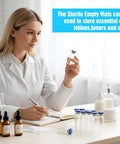 Glass empty vials, 5ml, 12-pack with blue caps for liquid sample storage