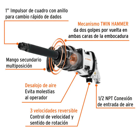 Industrial Strength Pneumatic Impact Wrench Equipped With One Inch Square Drive And Knockout Torque Output For Tough Mechanic Tasks And Massive Hardware Projects
