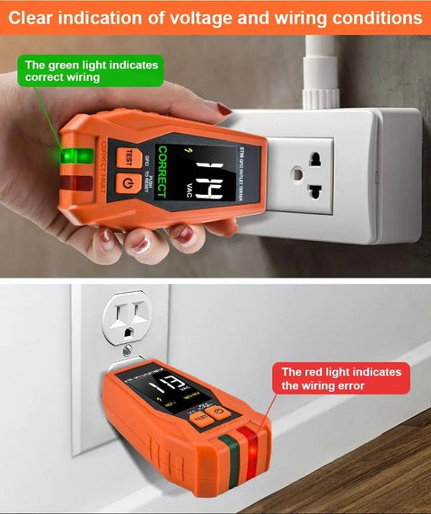 Three-Wire 120V AC Outlet Tester With GFCI Function, Detects Open Ground, Open Neutral, Hot Ground Reverse, Hot Neutral Reverse, Open Hot, Dual Open, Color LCD Screen, LED Indicator Lights, Must-Have Standard 3-Wire Receptacle Tester in 120V outlet