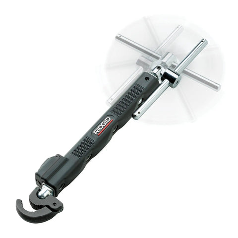 Telescoping Basin Wrench With LED Light, 10 To 17 Inch Adjustable Under-Sink Tool, contoured grip, black finish, pro-grade