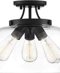 Octave 13 Inch Wide By 11 Inch High Three Light Black Semi Flush Mount Ceiling Light With Clear Glass Shade close-up view