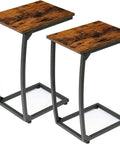Set Of 2 C Shaped End Tables For Couch With Curved Legs Space Saving Under Sofa Side Tables Slide Under Sofa Or Bed TV Tray Table For Living Room And Bedroom Rustic Brown Finish Adjustable Feet